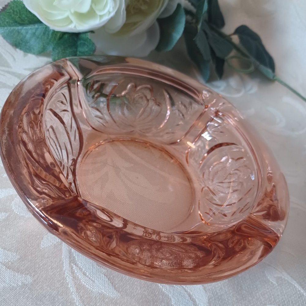 Vintage KIG Indonesian Pink Glass Ashtray/Trinket Dish/Pillar Candle Holder